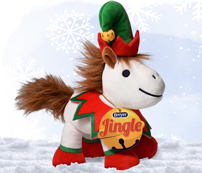 Jingle - The 2024 Holiday Plush on a snowy background - mobile banner