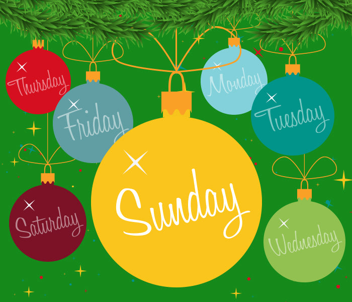 Today's Mystery Deal - showing Christmas ornaments with the days of the week on them. Mobile Banner