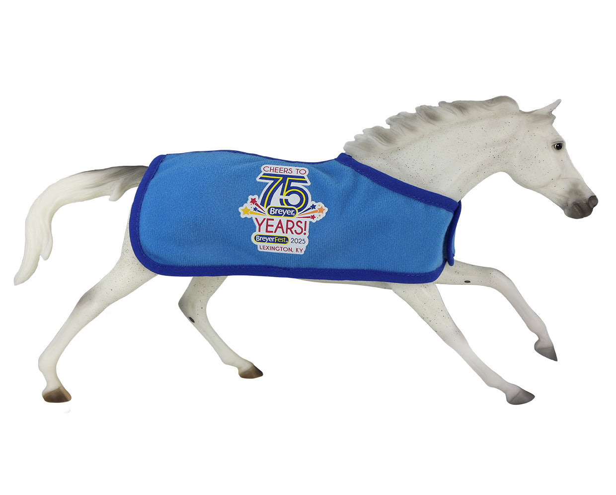 Tight Lines BreyerFest Celebration Model wearing a 75th Anniversary blanket.