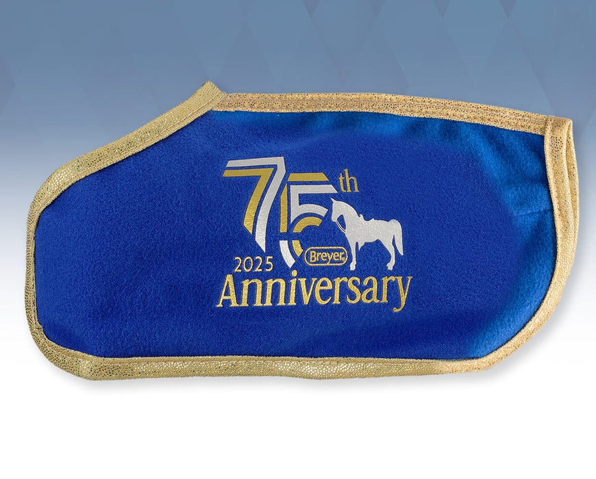 Breyer blue horse blanket with 75th anniversary logo; trimmed in sparkly gold