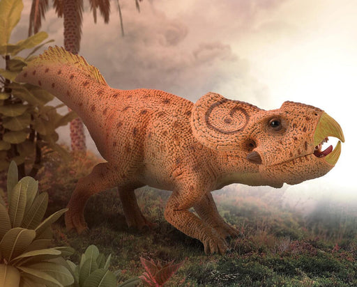 Protoceratops with Movable Jaw in a prehistoric background