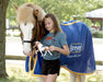 A girl in a Breyer shirt with Sporður frá Bergi