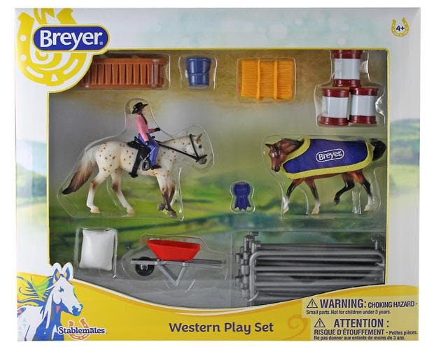 Juguete BREYER set animales de la granja western, con tapiz